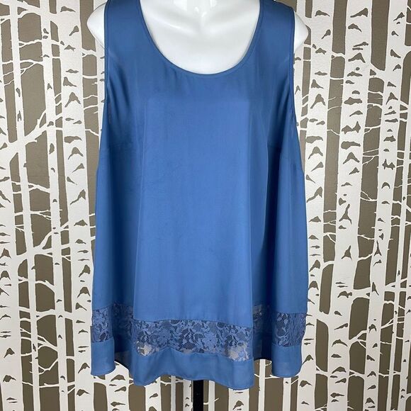 Worthington Distressed Wash Lace Trim Tank Top sz 2X - Picture 1 of 9